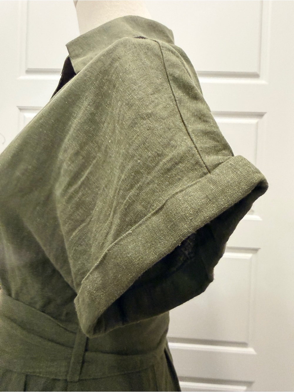Zara Linen-Blend Olive Button-Front Shirt Maxi Dress with Belt - Picture 7 of 12